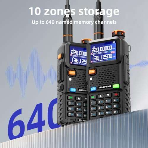 BAOFENG 5RH Pro GPS Handheld Radio Multi-Band USB-C Charging Radio Copy Frequency 640 Channels Walkie Talkie 10W High Power APRS Radio for Adult 6