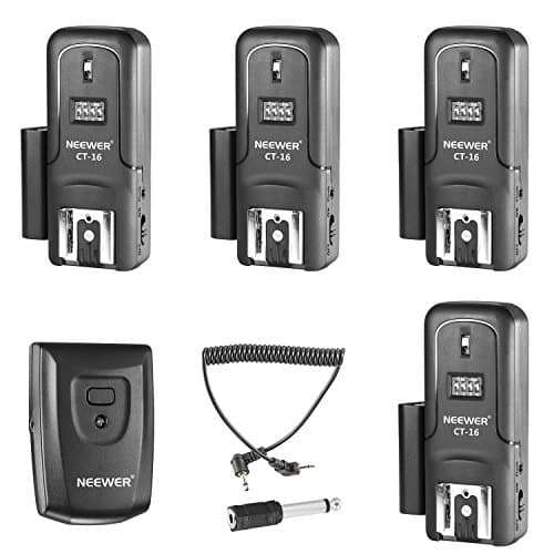 Neewer 16 Channels Wireless Radio Flash Speedlite Studio Trigger Set, Including (1) Transmitter and (4) Receivers, Fit for Canon Nikon Pentax Olympus Panasonic DSLR Cameras (CT-16) 1