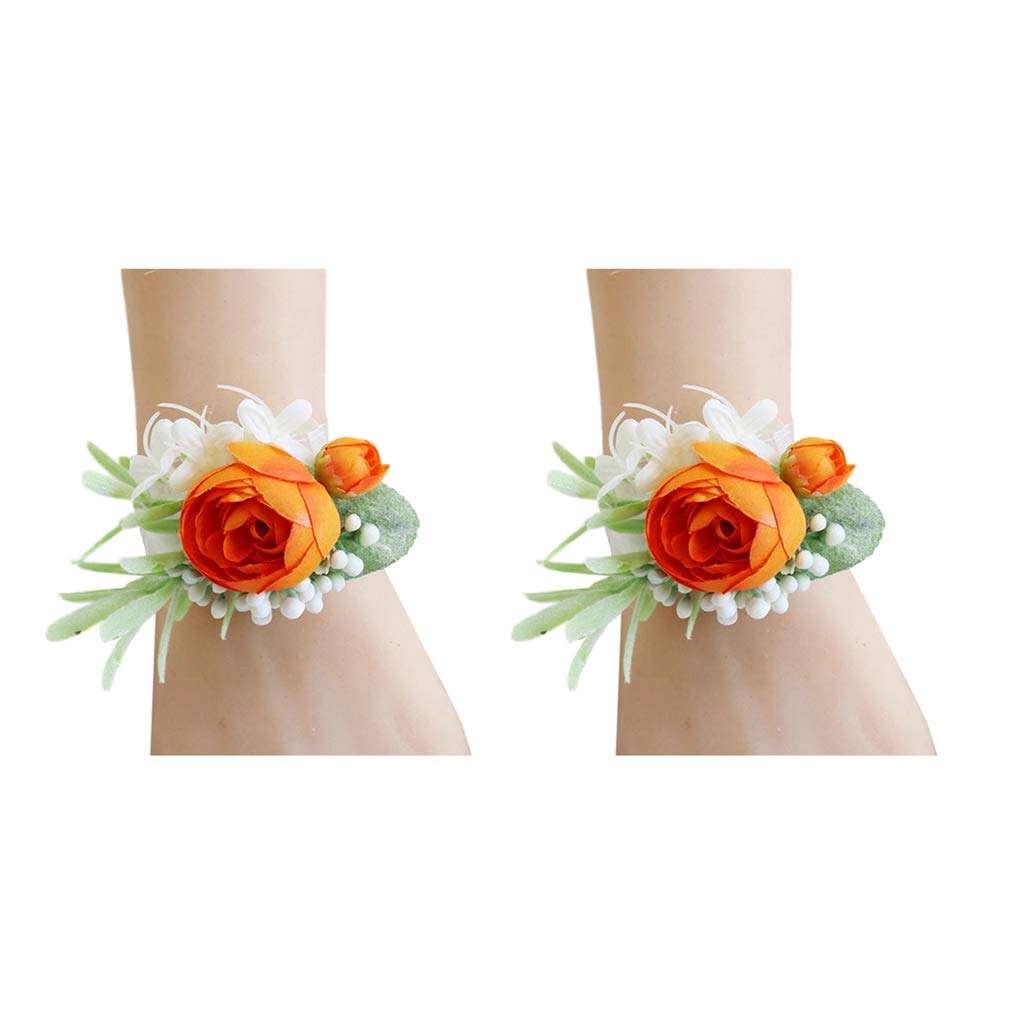 Fiwisora Bridal Corsage Orange Peony Buds Artificial Flowers Wedding Bridesmaid Wrist Corsage Flower Wristlet Greenery Plants Wristband for Wedding Prom Party Homecoming Orange Wrist Corsage 1