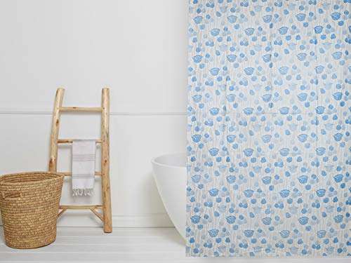 Heart Home PVC 7 Feet Shower Curtain with 8 Hooks (Blue)- CTHH426