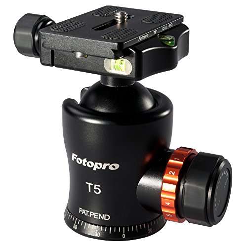 Fotopro T-5 Professional Video Tripod Ball Head Mount | with Aluminum Quick Release 3/8 inch | 360 Degree Rotating | for Tripod, Monopod, Slider, DSLR Camera, Camcorder | Payload 25kg 1