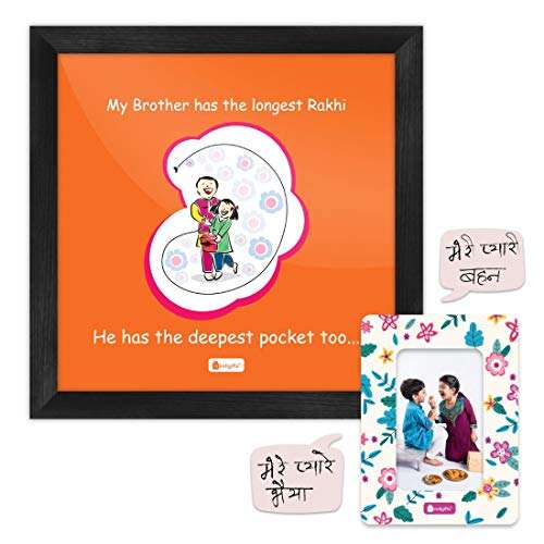 Indigifts Rakhi Gifts for Brother Sister | Rakshabandhan Quote Printed Poster Frame 6"x6", 1 Fridge Photo Magnet, Rudraksha Rakhi & Roli | Rakshabandhan Gifts, Rakhi Gift, Brother Sister 1