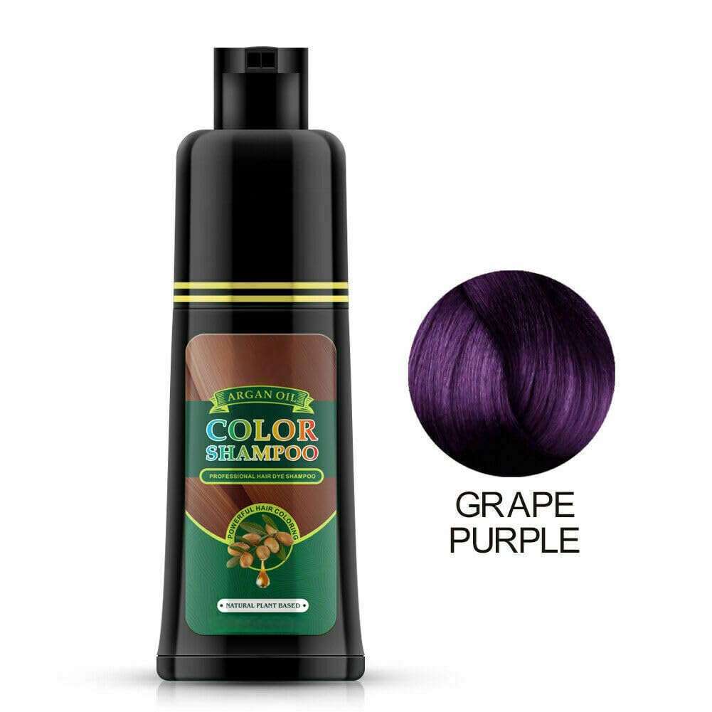 Grape Purple 3-in-1 Hair Dye Shampoo with Argan Oil, 500ML, Instant Hair Color in Minutes, Long-Lasting Salon-Quality Dye, Easy Use for Men & Women, Champú Para Canas Mujer 3