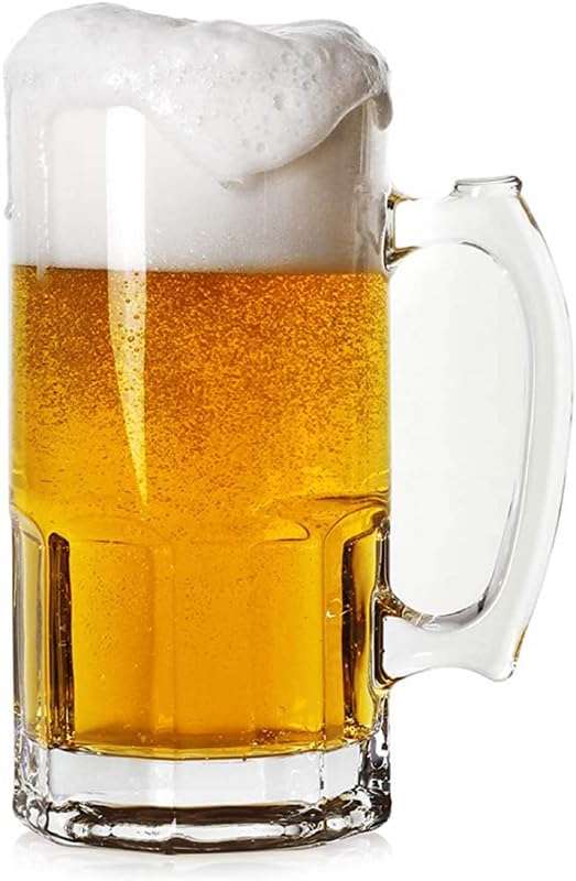 Homeprism Premium Glass Beer Mug - Transparent (630ml) | Mug with Handle Glass | Freezable Beer Glasses | Multipurpose Everyday Drinking Glasses | Cocktail Glasses (Design1 - Pack of 1)