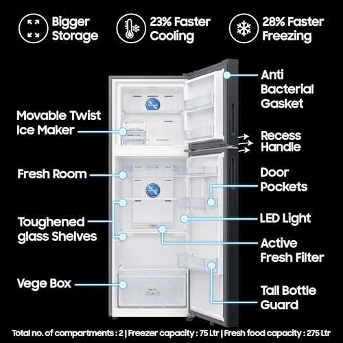 Samsung 350 L, 3 Star, Convertible 5-in-1, Digital Inverter, Frost Free Double Door, WiFi Enabled Bespoke AI Refrigerator (RT38DG5A4DBXHL, Luxe Black) 3