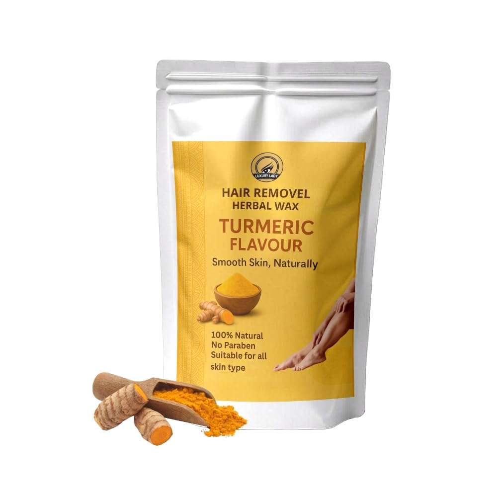 Luxury Lady Hair Removal Wax Powder for Women & Men | Painless Herbal Hair Removal for Face, Upper Lips, Underarms & Body | Chemical-Free, No Razor Bumps (100g, Turmeric)