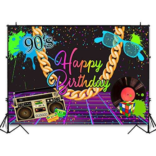 Avezano 90s Theme Birthday Party Backdrop 7x5ft Retro Hip-Hop Graffiti 90'S Birthday Neon Party Photography Background Back to The 90s Birthday Decoration Banner (7x5ft) 3