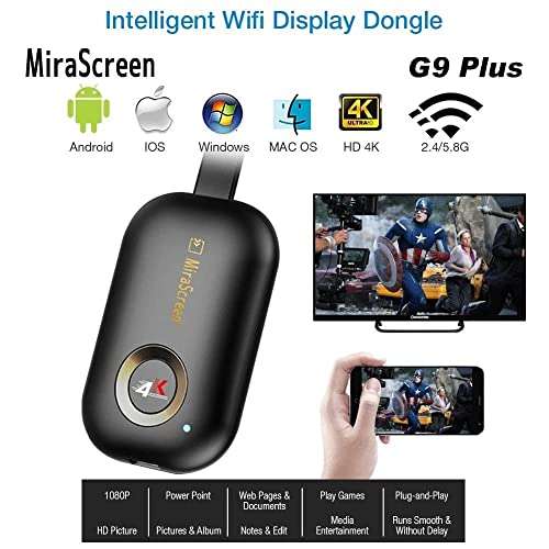 Tobo 4K HDMI Wireless Display Dongle G9 Plus, WiFi 5G HDMI Adapter Support Airplay DLNA Miracast Compatible with iOS Android/Windows/Mac/PC/MacOS to TV/Projector/Monitor, Miracast, DLNA, Airplay{TD-854WA03} 4