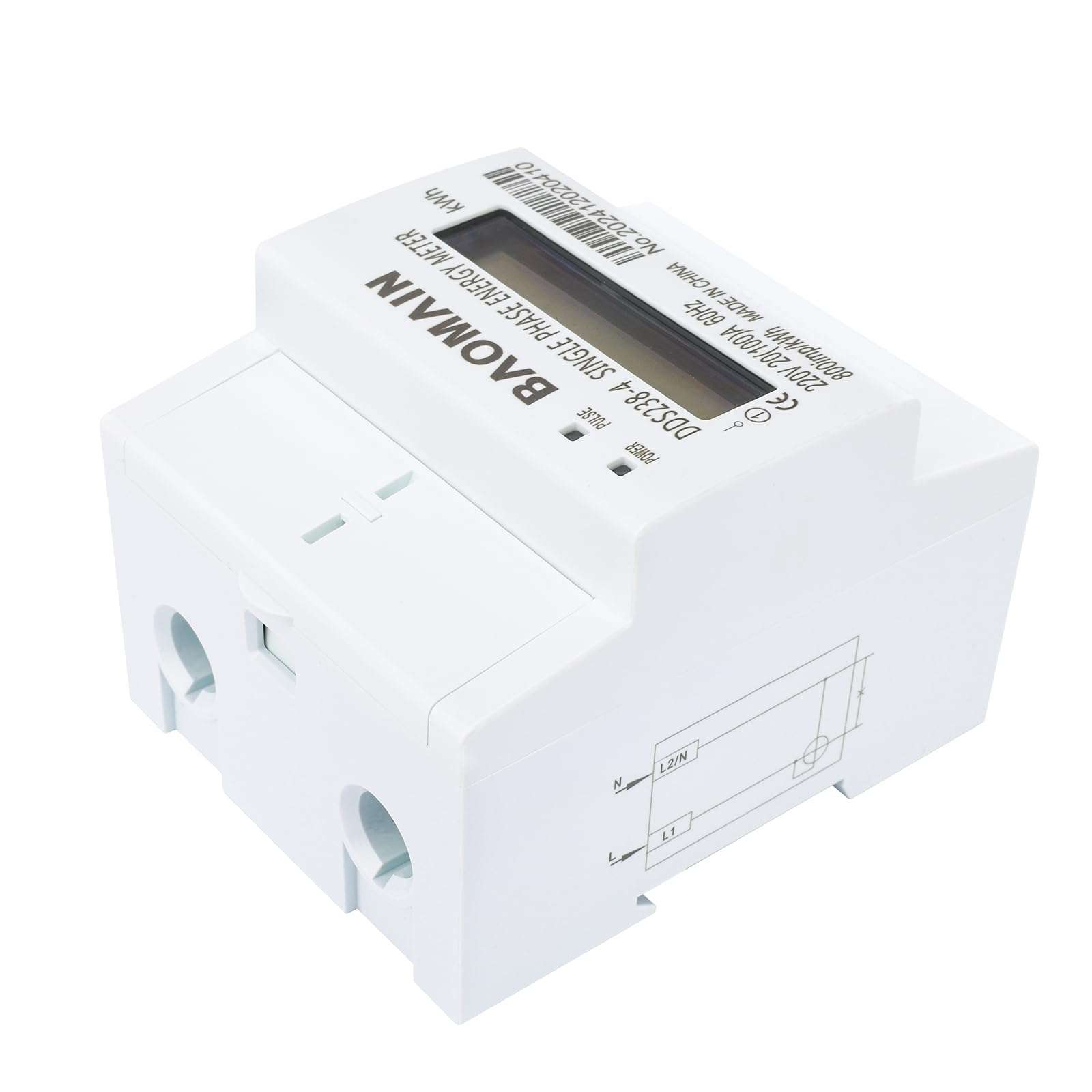 Baomain Single Phase Energy Meter 2 Wire 220V DIN-Rail Type Kilowatt Hour kwh Meter 60Hz 20 (100) A 3