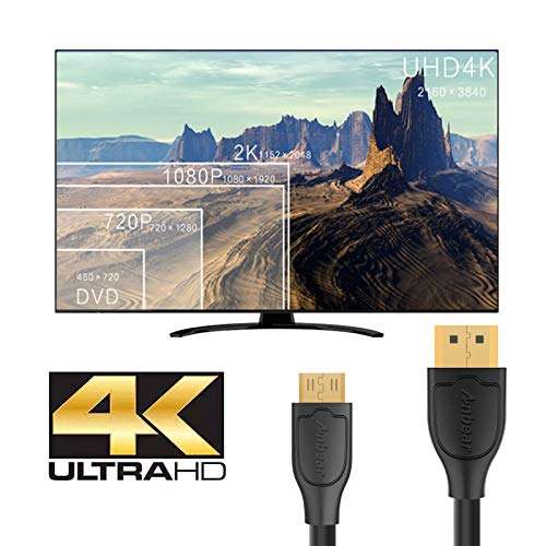 Anbear Mini HDMI to HDMI Cable 6FT, High Speed HDMI to Mini HDMI Cable 4K×2K Compatible with DSLR Camera,Laptop, Camcorder, Tablet and Graphics Video Card Supports Ethernet 3D (6 Feet) 5