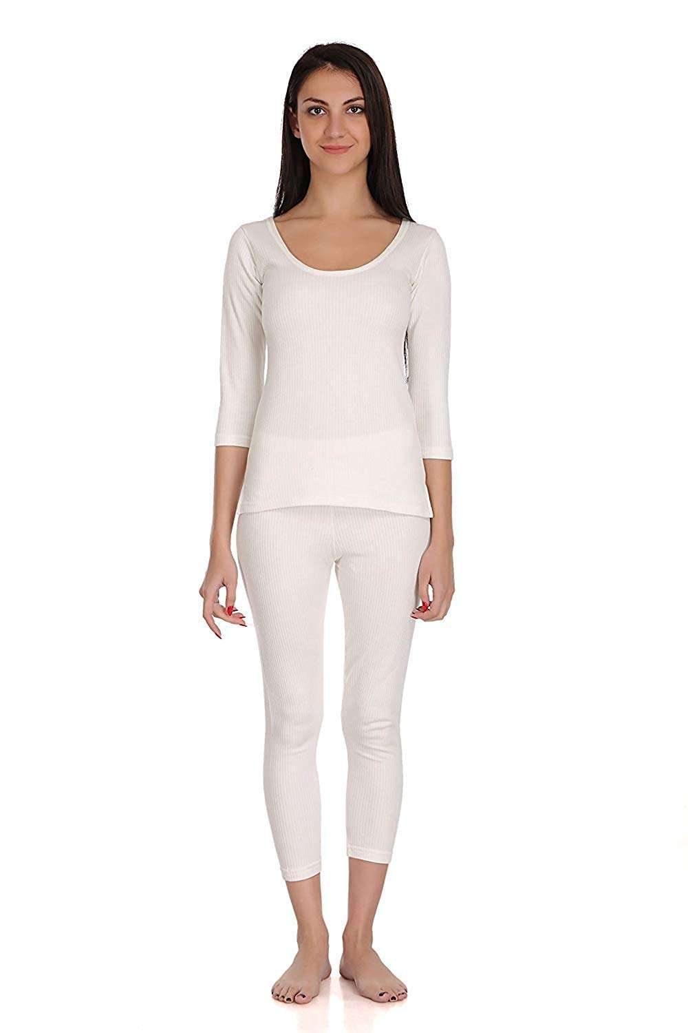 ELEG & STILANCE Innerwear Soft Bottom & top Set Winter Warm Bigger/Plus Size Thermals for Women/Men Ladies/Girl (White) (38) 2