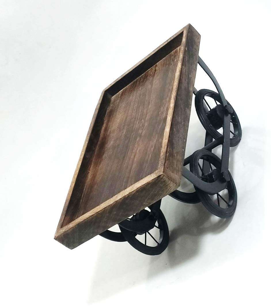 QEY Wood Serving Platter for Dining Table/Thela Trolley | Breakfast, Tea Serving, Table Decor | Decorative Multipurpose Tray for Storage, Rectangular 6