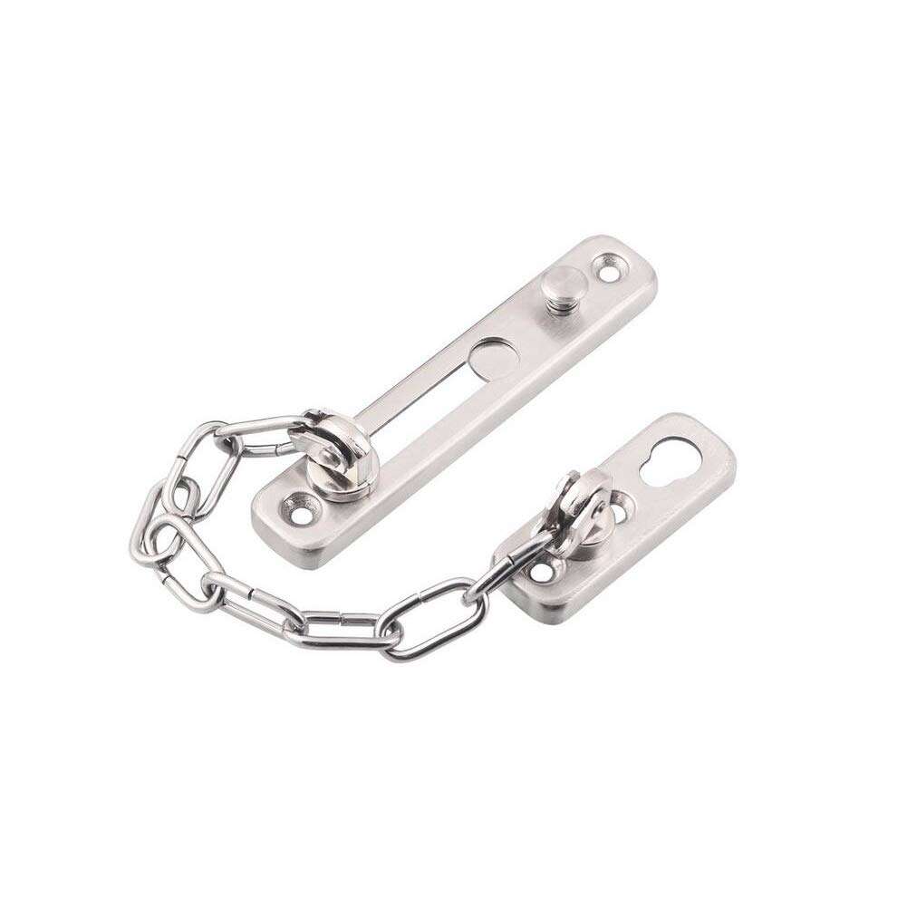 1Pack Silver Stainless Steel Security Door Chain with Spring and Screws Heavy Duty Anti-Theft Press Lock Swing Bar Door Lock Durable Door Guard for Home Hotel 1