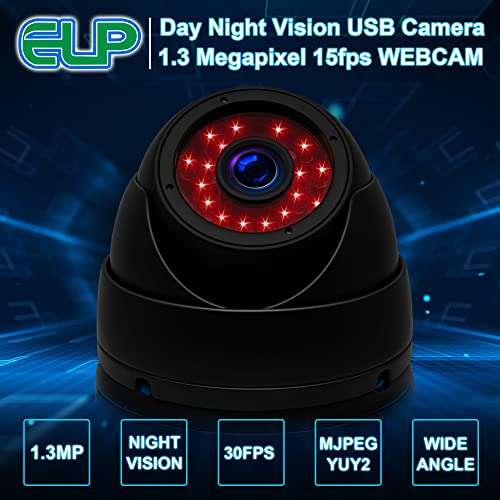 HD Day Night Vision USB Camera IR Infrared with Dome Housing Home Surveillance CCTV Webcam for Computer Mini UVC USB2.0 Waterproof PC Camera Indoor Outdoor High Speed 960P USB with Camera for Laptop 2