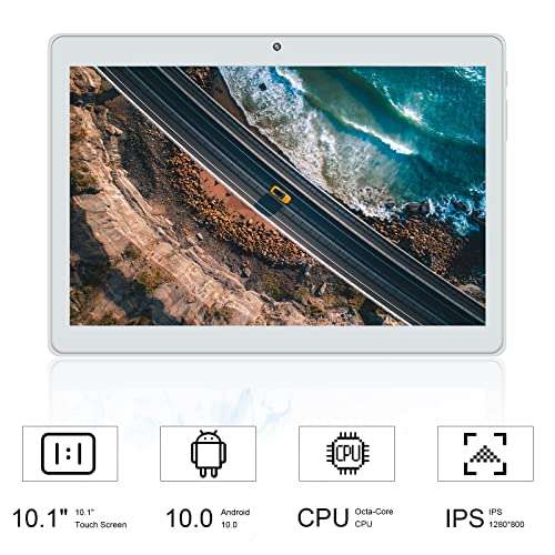 SZTPSLS Tablet 10.1 Inch Android 10.0 Tablet, Touchscreen Phone Tablets with Dual SIM Card Slot 2GB+32GB, Octa-Core, 128GB Expand Storage, HD 6000mAh, 2.4G Wi-Fi, Bluetooth, GPS (Silver) 2