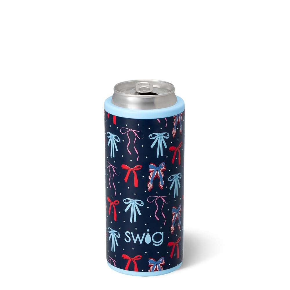 Swig Life Skinny Can Cooler, 12oz Insulated Slim Can Holder, Stainless Steel Cans Cooler, Covers for Tall Beer Bottles, Beach Accessories for Women (Miss Independence) 1
