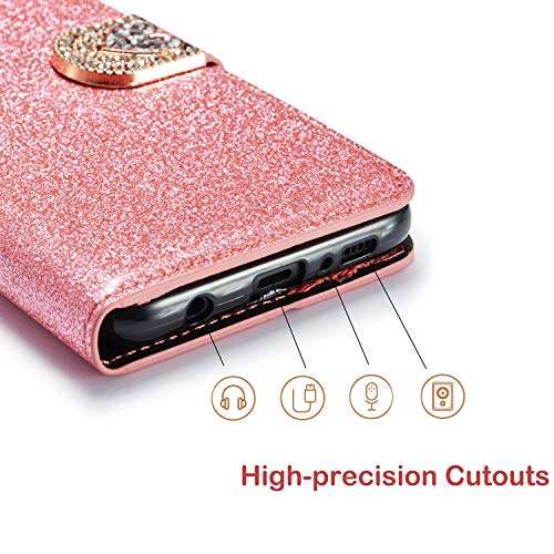 ZCDAYE Wallet Case for Samsung Galaxy S10 5G,Bling Glitter PU Leather [Magnetic Closure] [Love Diamond Buckle][Card Slots][Kickstand] Soft TPU Flip Wallet Cover for Samsung Galaxy S10 5G-Pink 5