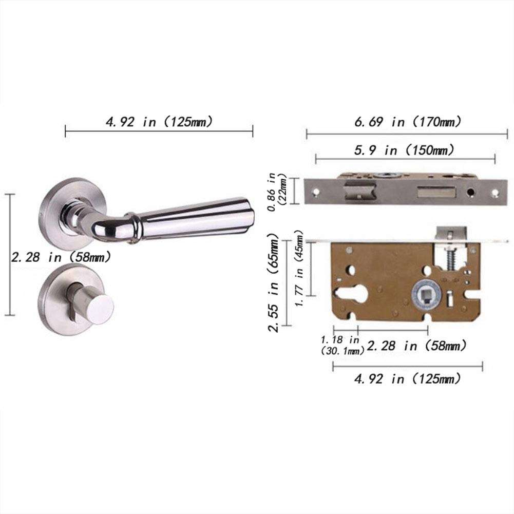 AWSW Door Handle Stainless Steel European Style Room Door Lock Home Interior Solid Wood Door Bedroom Split Lock Door Handle Three-Piece Suit with Handle Lock 6