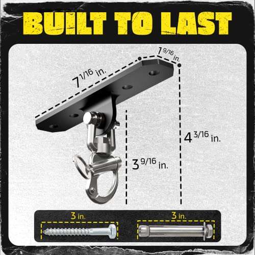 Yes4All Wall Ceiling Mount Hook 360° Rotation, 600 lbs Capacity Punching Bag Hangers, Heavy Bag Mount for Yoga, Chair, Boxing Bag, Indoor & Outdoor Gym - Smart Design, Easy to Use, Fit Most Ceiling 2