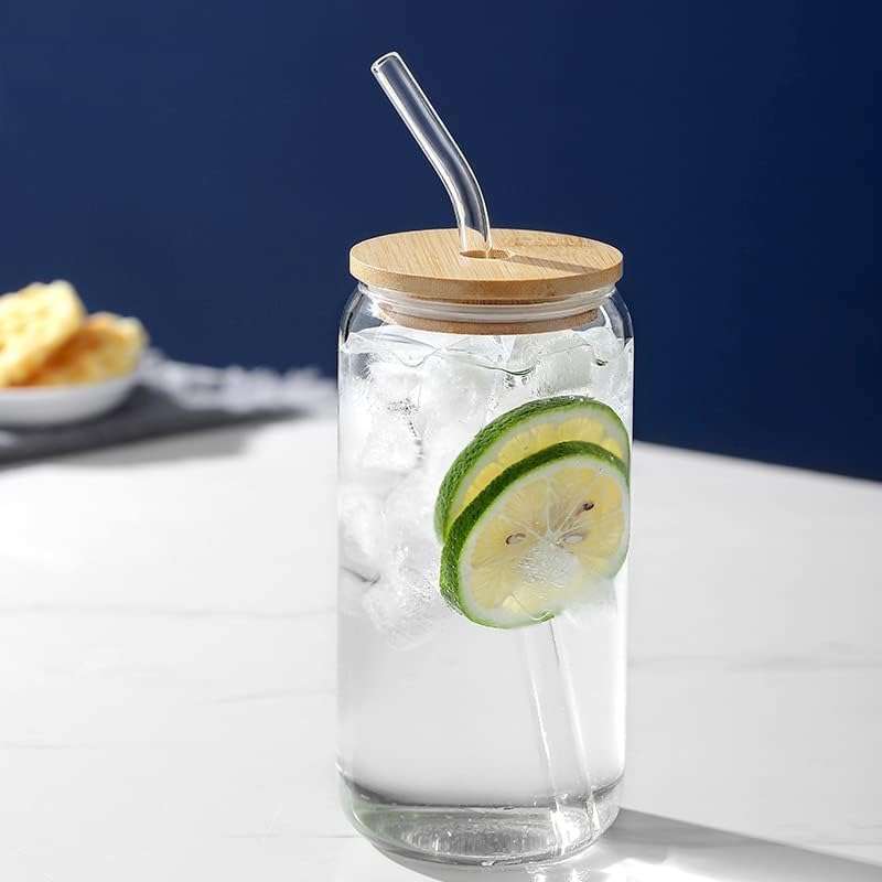 MORDERA Glass Fruit Juice Milk Sipper Tumbler Mug with Lid and Glass Straw - 550ml - Pack of 2 - Tea and Coffee Cup Can Set 6