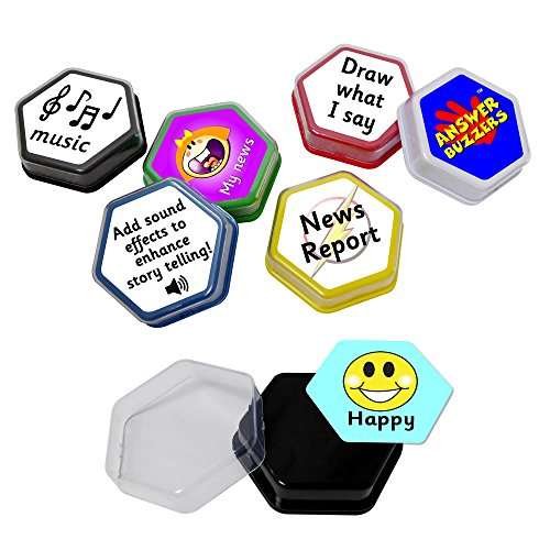 Talking Products, Talking Tiles Voice Recorders, Communication Sound Buttons. Pack of 6 Colors, 80 Seconds Recording. Educational Classroom Resources, Game Show Answer Buzzers. 6