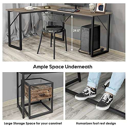 TUSY Modern L-Shaped Desk Computer Corner Desk Gaming Office PC Table, Sturdy Simple Industrial Style Home Office Writing Workstation Steel 5