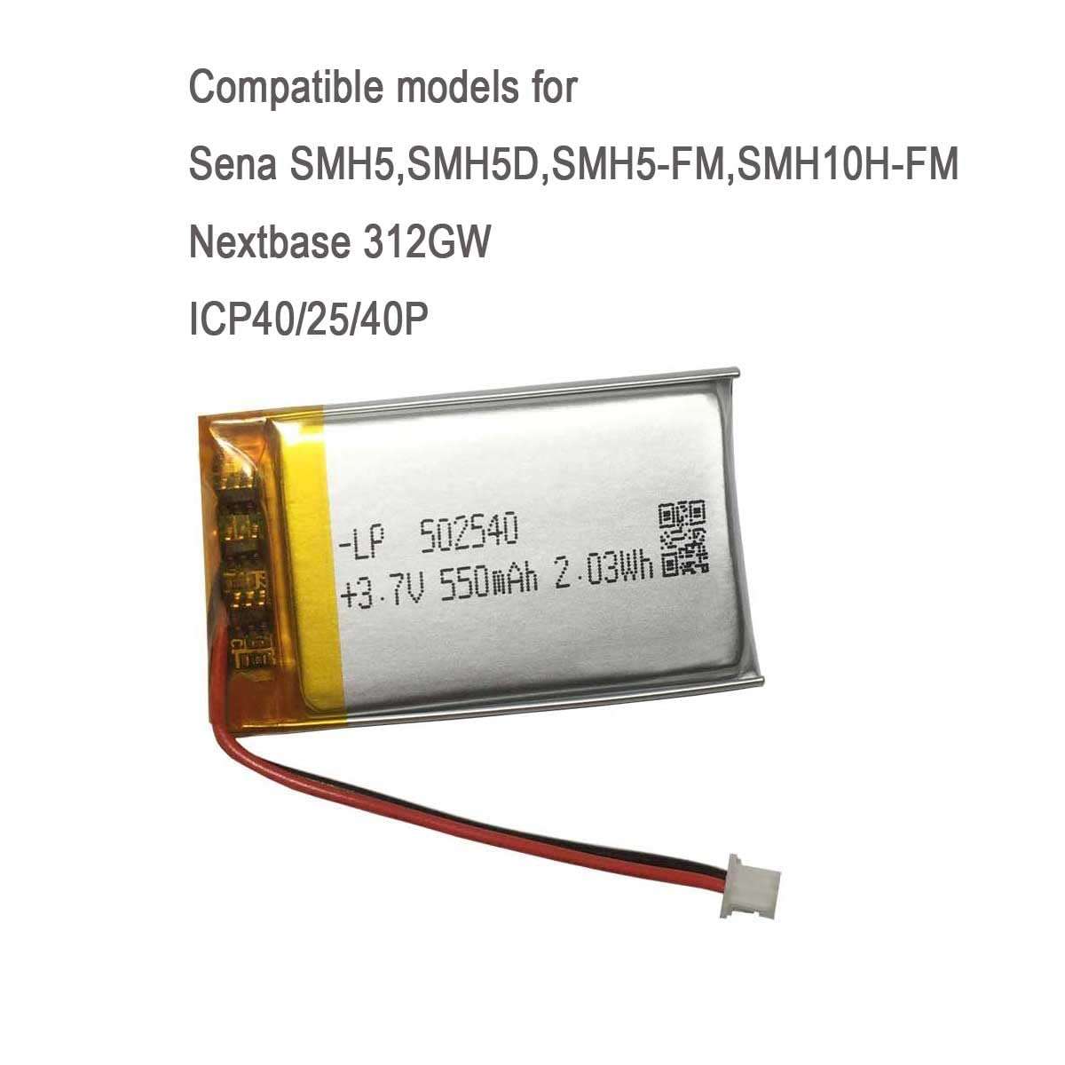 AOLIKES 502540 550mAh Battery Replacement for Sena SMH5 FM, SMH5D FM,SPH10H FM Motorcycles Bluetooth Headset, ICP40 25 40P Battery Replacementf for Nextbase 312GW Dash cam 3