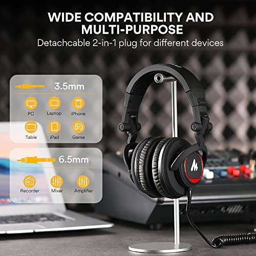 MAONO AU-MH501 Over-Ear Wired Studio Headphones, Stereo Monitor Closed Back Headsets with 50mm Driver and Lightweight Foldable Design for Gaming, Singing, Microphone Recording, Mobile, PC (Black) 5