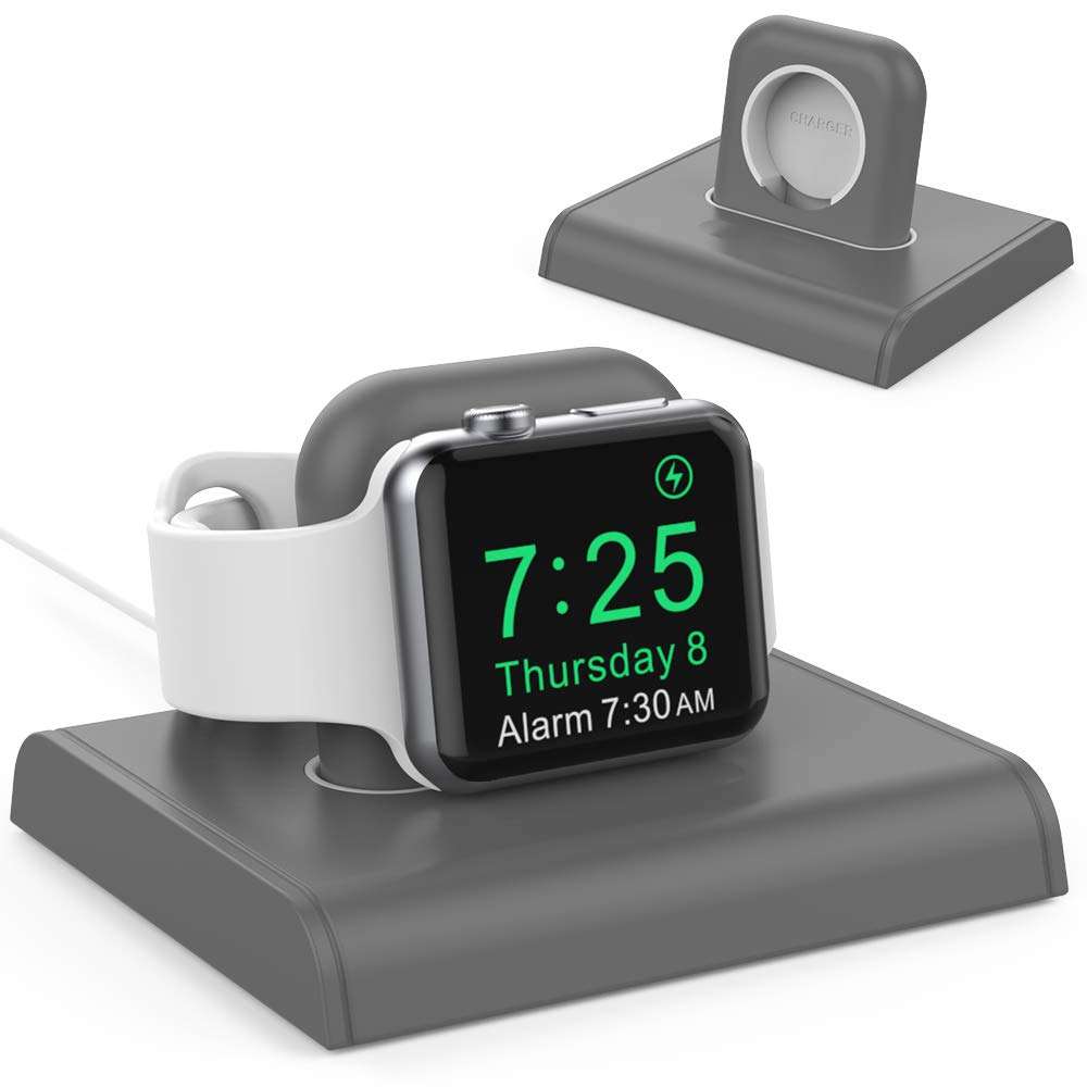 Delidigi iWatch Charging Stand Dock ABS Desktop Holder Accessories [Adapter NOT Included] Compatible with Apple Watch Series SE/6/5/4/3/2/1(44/42/40/38mm), Supports Nightstand Mode (Dark Grey) 1