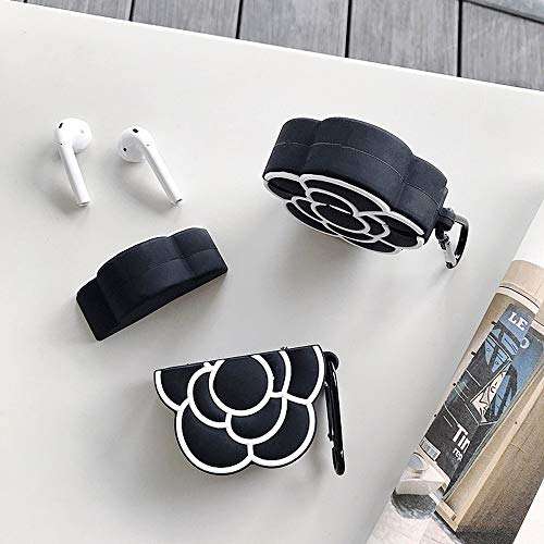 ONGHSD for Airpods Case Cover,Cute 3D Camellia Flower Silicone Cover for Apple Airpods 1 2 Case Earphone Cover for Airpod Floral Pattern with Keychain Gift for Girls Kids or Woman 5