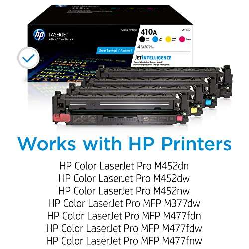 HP 410A Black, Cyan, Magenta, Yellow Toner Cartridges for HP Printers (4-pack) | Works with Color LaserJet Pro M452 Series; Color LaserJet Pro MFP M377, M477 Series | CF410AQ 2