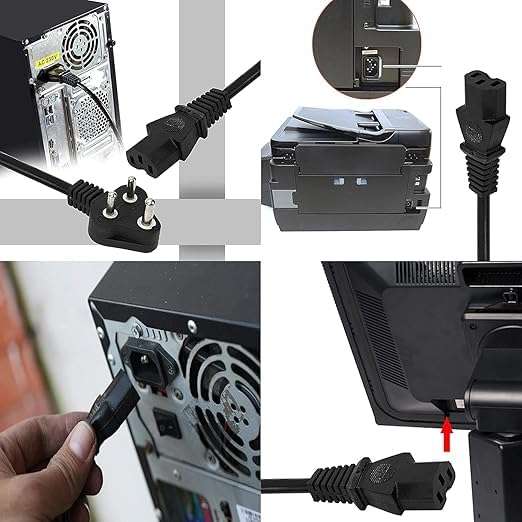 WeFly 3 Pin Power Cable Cord for Desktops CPU,Monitors,Printers,Etc (Black, 1.5m) 4