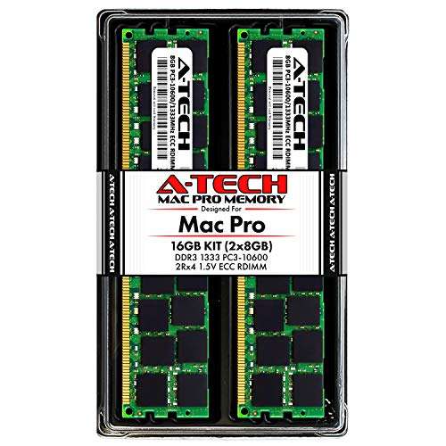 A-Tech 16GB Kit (2x8GB) ECC RDIMM Memory for Mac Pro Mid 2010 & Mid 2012 (MacPro5,1) | DDR3 1333MHz ECC Registered DIMM PC3-10600 Dual Rank 2Rx4 1.5V 240 Pin RAM Upgrade 1