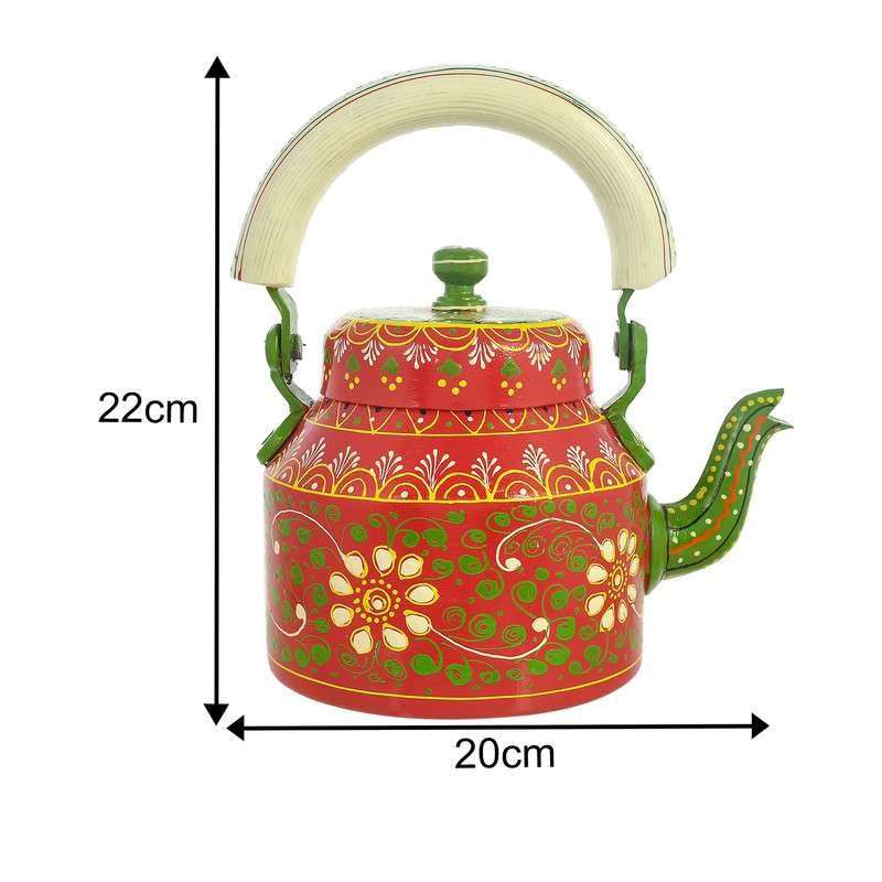 Enchanter vision HandPainted Alluminium Tea Kettle with 6 Glasses and Wooden Tray For Home Dcor Tea Party Serving-01 6