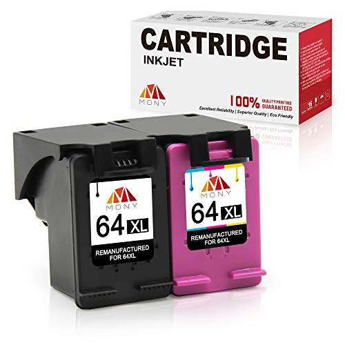 Mony Remanufactured Ink Cartridges Replacement for HP 64 XL 64XL Used in HP Envy Photo 7155 7858 7855 7158 7164 6255 6252 6258 Envy 5524 Tango Ink XInkjet Printers (1*Black, 1*Tri-Color 2-Pack) 1