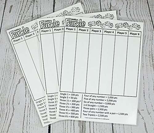 3 Yard Farkle Score Cards. Laminated Score Cards with Rules on The Back, Yarkle, Yard Games, Outdoor Games, Outdoor Events. Reusable Score Cards. Size- 8.5" x 11" 1