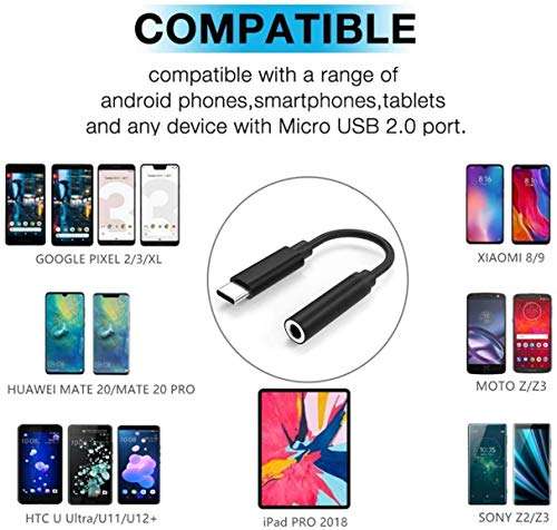 USB-C to 3.5 mm Headphone Jack Adapter[2 Pack Black], Type C to 3.5mm Aux Audio Earphone Dongle Jack Cable Adapter Connector for Samsung Galaxy/Huawei P30 Pro/Mate 10 Pro/iPad Pro/Google Pixel/OnePlus 6
