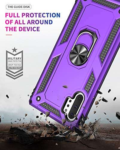 Samsung Galaxy Note 10 Plus Case with HD Screen Protectors, Military-Grade Metal Ring Holder Stand, Drop Tested Shockproof Cover for Note10+/5G Purple 6