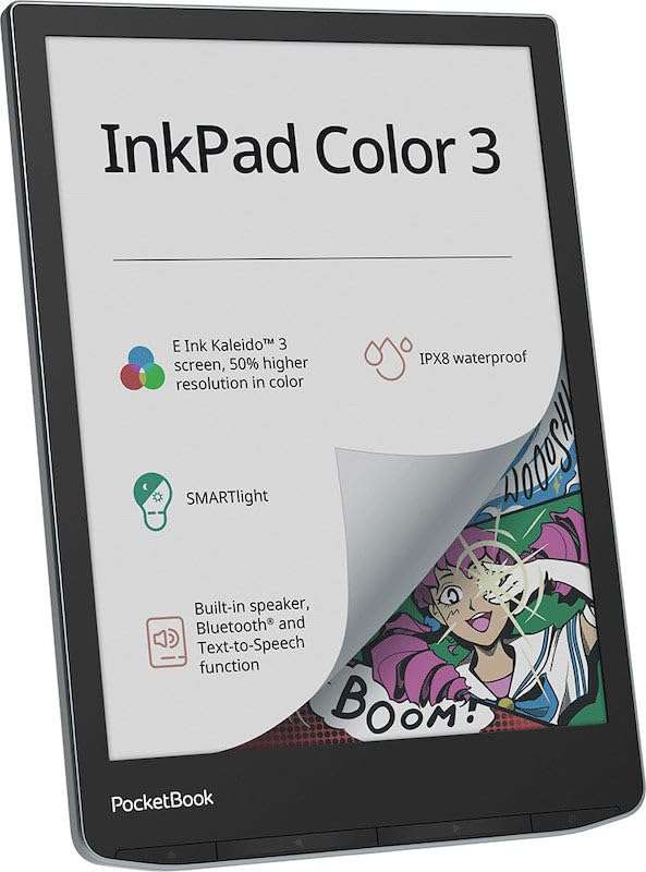 PocketBook InkPad Color 3 E Ink E-Reader 32GB - Enhanced 7.8'' Color E-Paper Display-Eye-Friendly Audio-Book & E-Book Reader-Text-to-Speech-SMARTlight, Bluetooth, Built-in Speaker-Waterproof 4