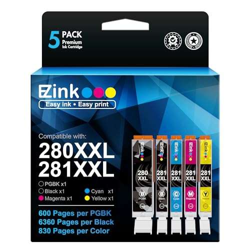 E-Z Ink Compatible Tr8620a Ink Cartridge Replacement for Canon PGI-280XXL CLI-281XXL 280 XXL 281 XXL Compatible with TR8520 TR8620a TR8620 TS702a TS9520 TS9521C TR8520 TS6220 TS6320 TS8220 (5 Pack) 1