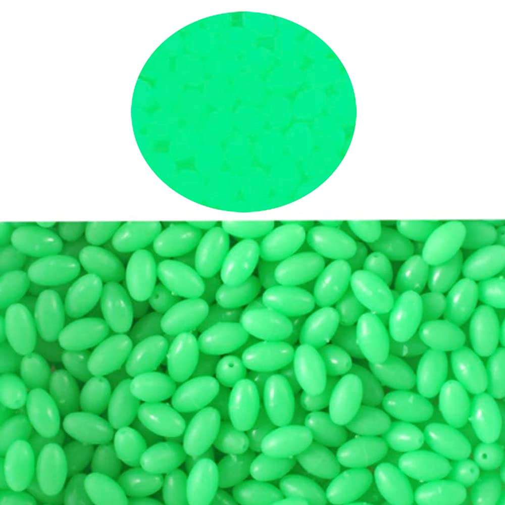 NA 1000pcs/lot Green Glow Fishing Beads Eggs Plastic Luminous Oval Egg Bead Tool Jigs Rigging Soft/Hard Artificial Fishing Tackle Tools Eggs Sea Fishing Lure Tackles (Hard(4mmx6mm) 1000pcs) 1
