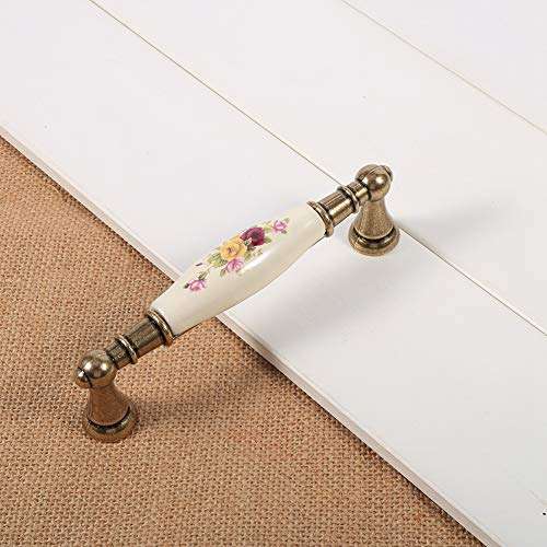 Jadpes Vintage Rural Flower Pattern Ceramic Bronze DIY Door Handles Cabinet Cupboard Drawer Knobs Pull(Z8Single Hole) 3