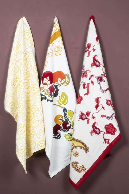 CONTRAST LIVING Sushila Hand Block Printed Kitchen Towel/Dish Towel/Hand Towel Multi Color Set of 3 Pcs 1
