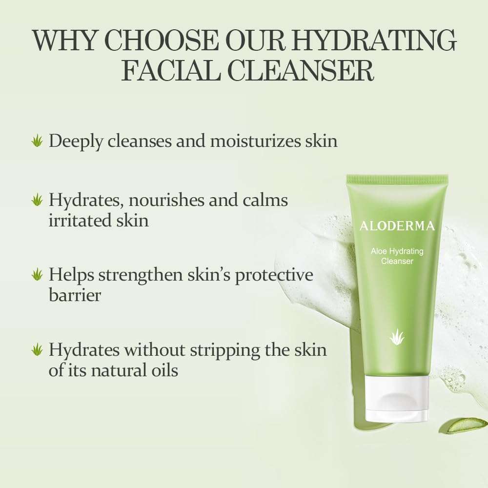 Aloderma Basic Aloe Hydrating Set - 4 Pieces - Hydrating Cleanser, Hydrating Cream, 200g Aloe Vera Gel x 2pcs 5