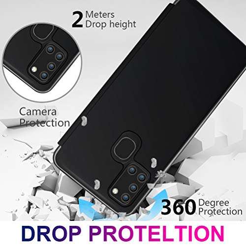 Compatible with Samsung Galaxy A21S Case, Ultra Slim Spiegel Mirror Galaxy A21S Cover Plating Hard PC Shell View Flip Folio 360° Full Body Standing Phone Smart Case for Samsung A21S Smartphone 5