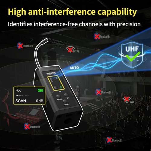 HHLPRO UHF Wireless in Ear Monitor System, 260 FT Range, Low Latency IEM System with 26 Channels, Dual Volume Control, Auto Pairing, Beltpack Transmitter & Receiver for Musicians, Band Rehearsal, F10 5