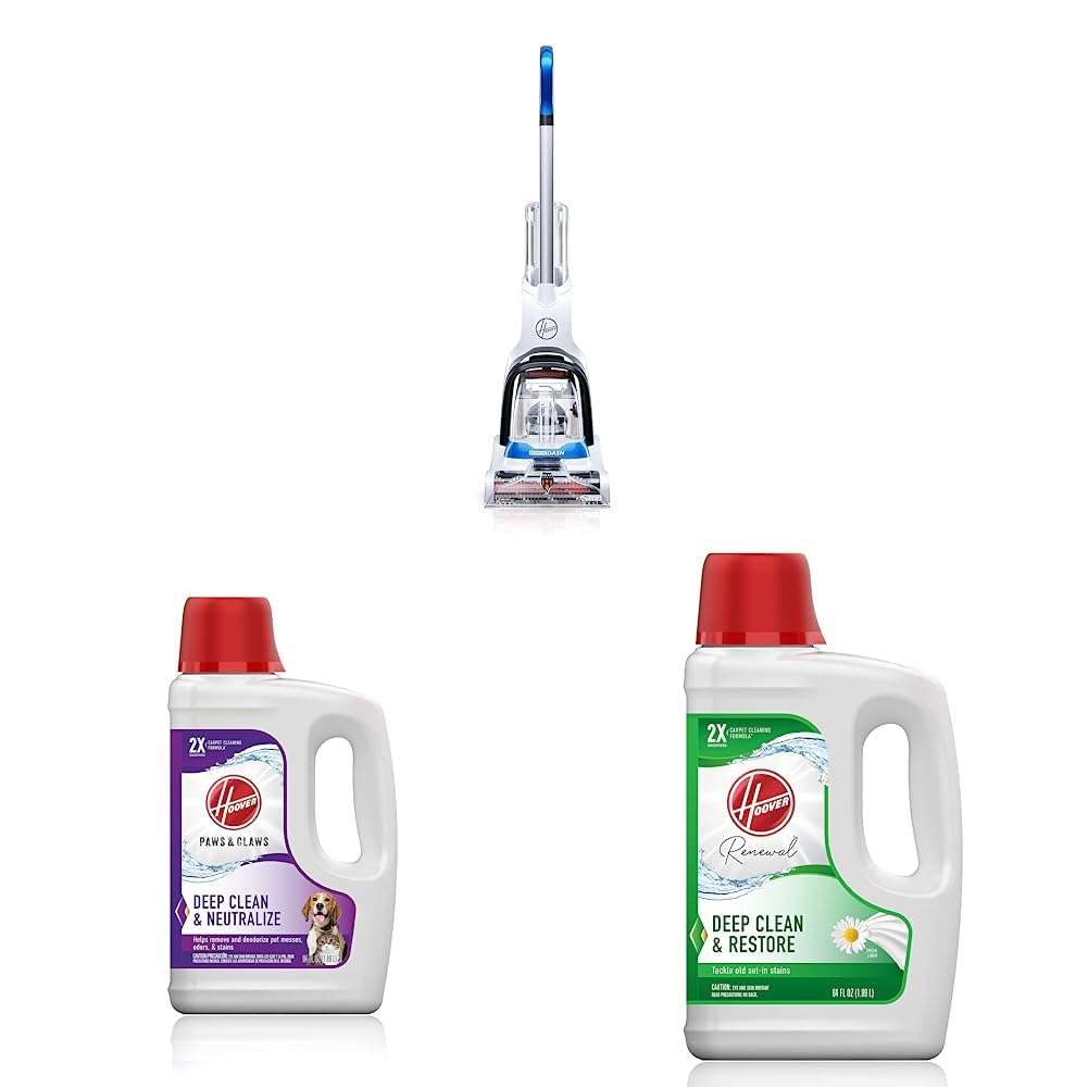 Hoover PowerDash Pet Compact Carpet Cleaner, Shampooer Machine & Paws & Claws Deep Cleaning Carpet Shampoo with Stainguard & Renewal Deep Cleaning Carpet Shampoo, Concentrated Machine Cleaner Solution 1