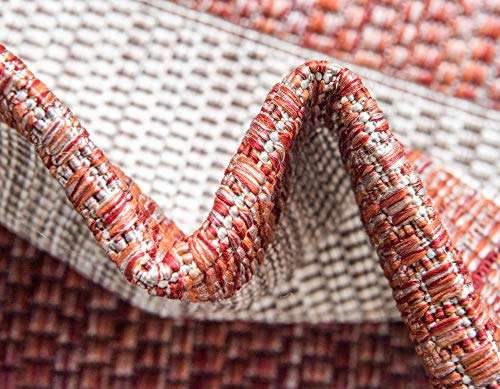 Unique Loom Outdoor Striped Collection Area Rug - Distressed Stripe (4' 1" Round, Rust Red/ Gray) 6