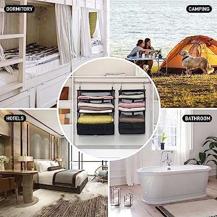 Kitwe Portable Hanging Travel Shelves, Suitcase Organizer, Packing Cubes for Travel, Carry-On Closet Insert, X-Large Capacity Travel Bags Collapsible 3