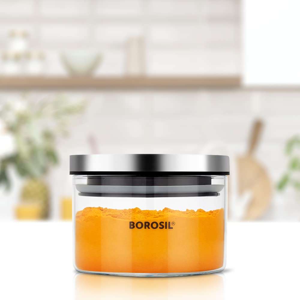 Borosil Classic Glass Jar, Air-Tight Storage Containers For Kitchen, Glass Storage Organiser For Spices, Snacks, Grains, Dals, 300ml, Clear 1